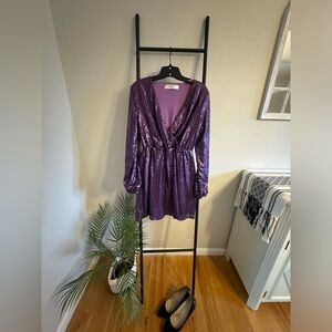 Outrageous balloon sleeves mini sequin dress size 8 purple